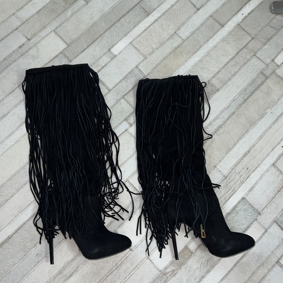 Schutz woman’s fringe /suede leather knee high boots - Picture 4 of 11